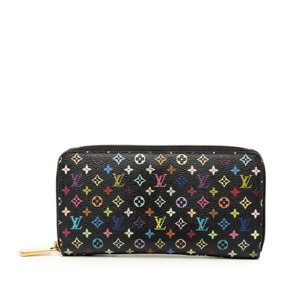 Louis Vuitton Monogram Multicolor Zippy Wallet Round Zipper Long Black Leather